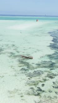 Vertical Video of Low Tide in the Ocean Near the Coast of Zanzibar Tanzania