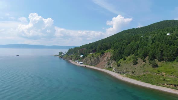 Flight Over the Coastline of Lake