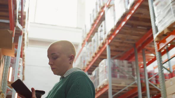 Female Warehouse Manager Doing Inventory with Scanner