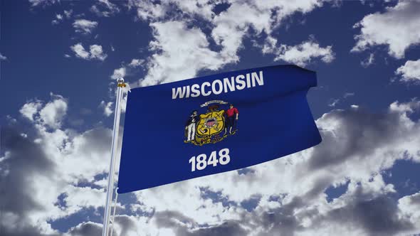 Wisconsin Flag With Sky 4k