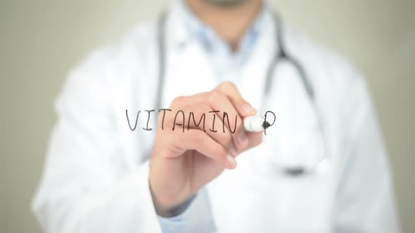 Vitamin B, Doctor Writing on Transparent Screen