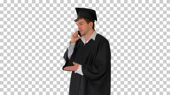 Male graduate in gown and mortarboard, Alpha Channel