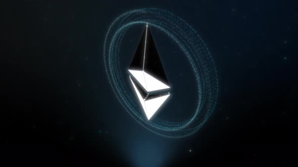 White logo of the financial cryptocurrency has appeared in a dark background alt