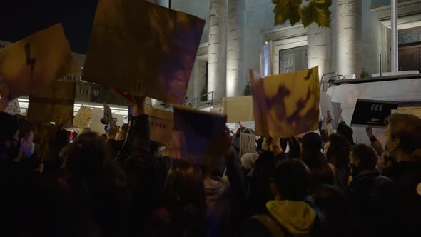 Night Street Prostest with Banners