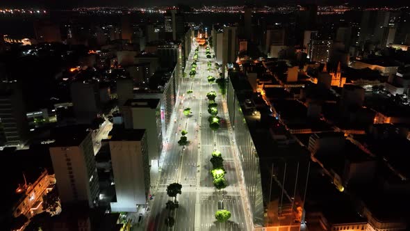 Night scape of Vargas President Avenue at downtown Rio de Janeiro Brazil