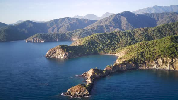 The drone view on the natural park among tracking path:"likya yolu" in South Turkey, Antalya