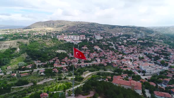 Turkish flag waving in the city and on the summit.