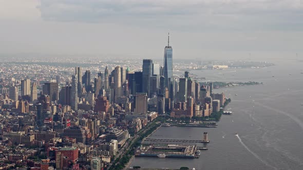 Aerial View of a New York Manhattan Filmed From a Helicopter