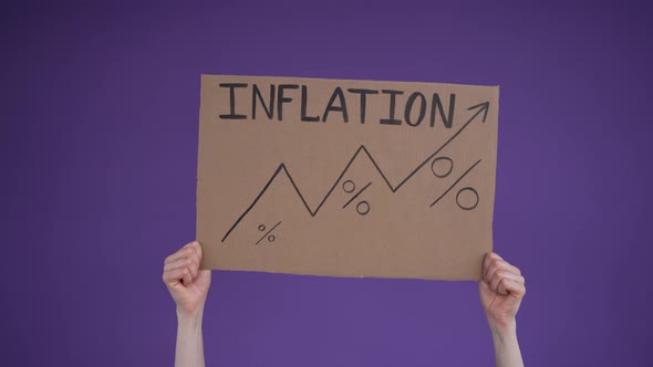 Woman Hands Lift and Show Cardboard Rising Inflation Sign