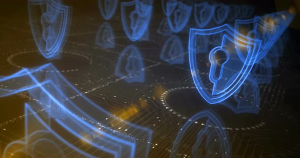 Cyber security and digital network protection symbols loop concept alt
