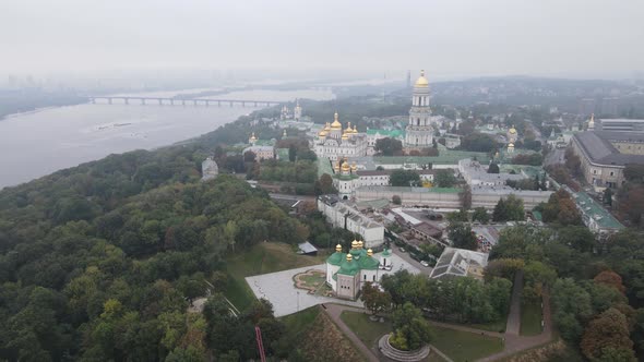 Kyiv, Ukraine Aerial View in Autumn : Kyiv-Pechersk Lavra. Kiev