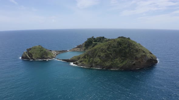 Cinematic aerial footage of the island of Vila Franca do Campo