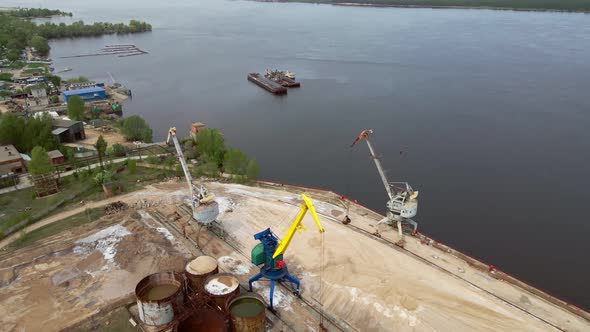 Cargo River Port on the River Bank View From Above