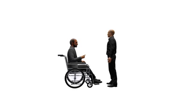 Young man Talking with Disabled Old man