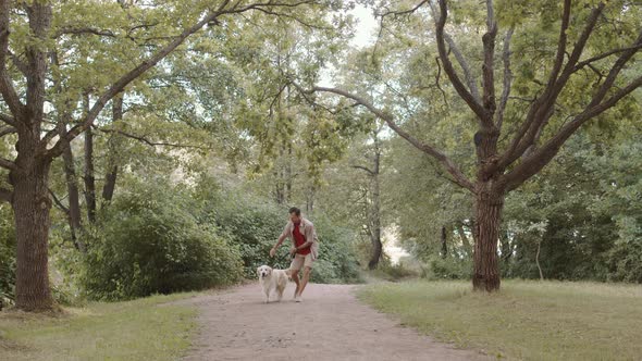 Man Walking Dog in Park