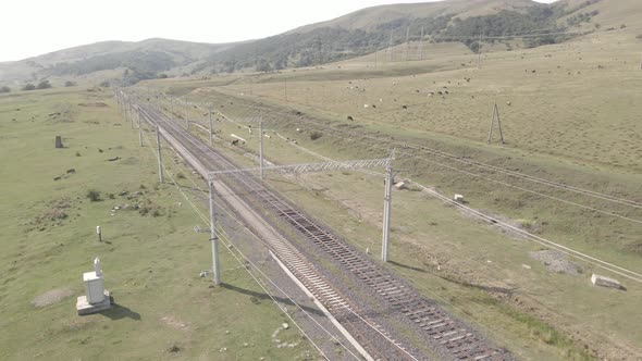 Aerial view of empty Railway lines in Samtskhe-Javakheti region of Georgia.