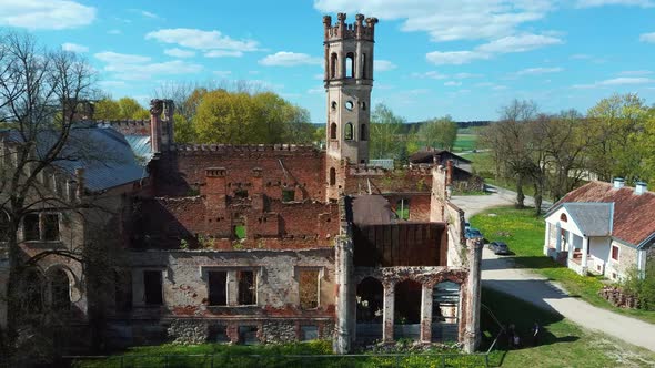 Destroyed Odzienas Castle in Latvia, Detail of the Ancient Castle. Concept of Travel 4K Video