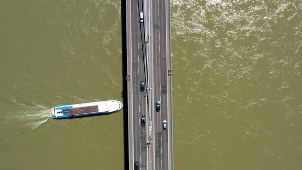 Aerial view of boat transport in Bratislava in Slovakia