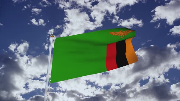 Zambia Flag With Sky 4k
