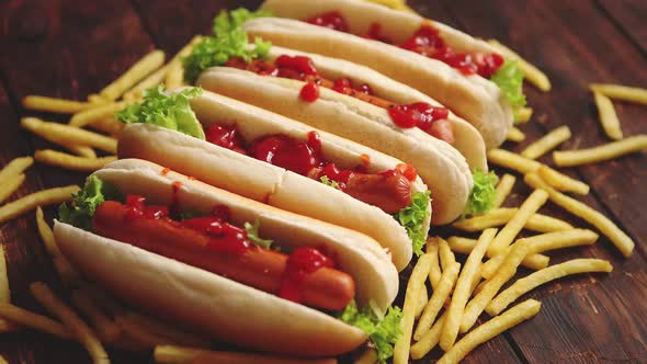 American Hot Dogs Assorted in Row