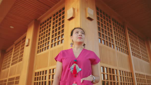 female wearing traditional cloth walking sight seeing travel at japan tradition temple