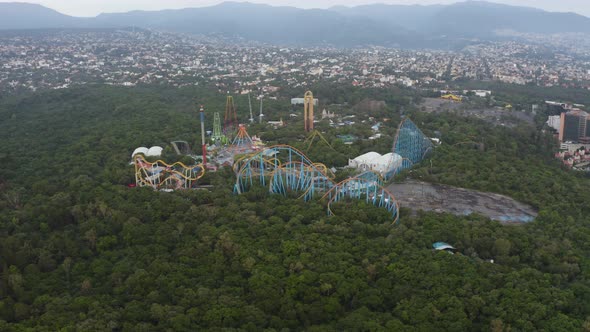 Fun Roller Coasters at Six Flags Amusement Park in Mexico City, Aerial