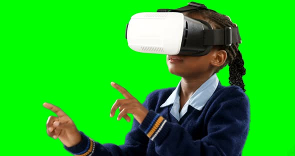 Schoolgirl using virtual reality headset 4k