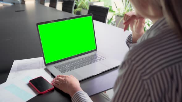 Young Manager Ceo Typing on Laptop Computer Keyboard with Green Screen