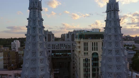 Closeup of Amazing Decorative Catholic Churches in the Evening