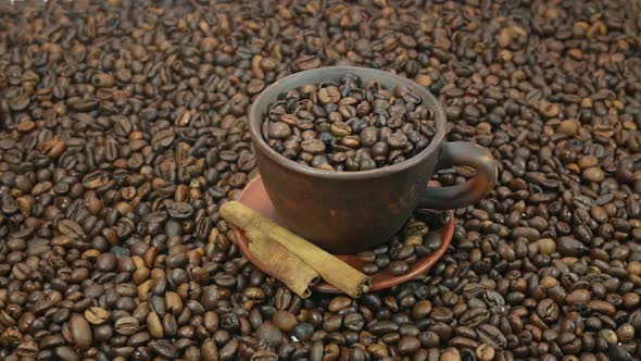 Cup Of Coffee And Coffee Beans