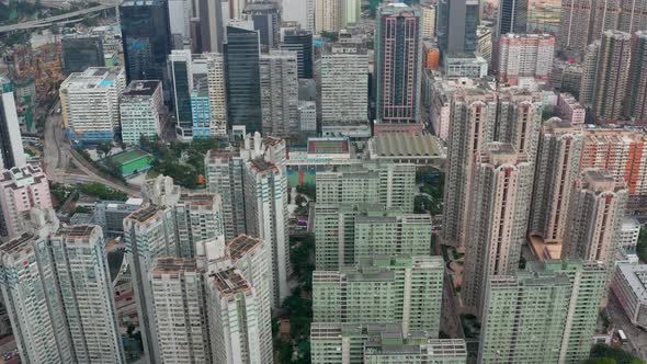 Drone fly over Hong Kong city