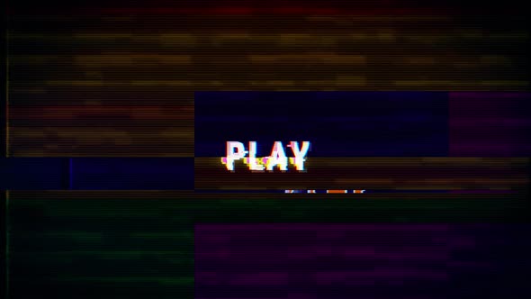 Play text with glitch effects retro screen