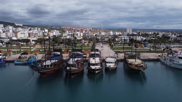 Aerial Pleasure Boats Anchored in Marina