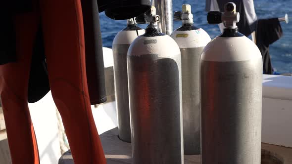 Scuba Diving Air Tanks on Deck of Boat