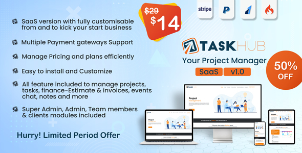 Taskhub SaaS - Project Management Tool, Finance & CRM Tool