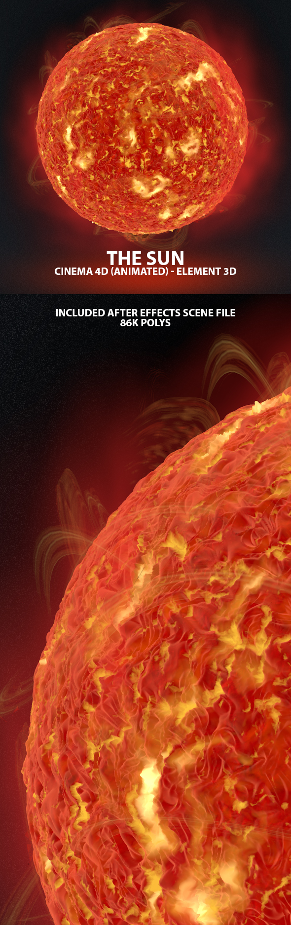 The Sun Animated 3D Model for Cinema 4D & Element 3D