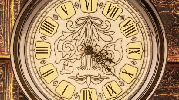 Spiral Clock Track of Time. Antique Clock Dial Close-up. Vintage Pocket Watch.