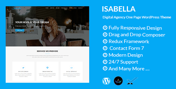 Isabella – Digital Agency One Page WordPress Theme