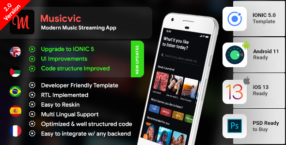 Music Android App Template + Music iOS App Template| Songs App| Streaming App| IONIC 5 | Musicvic