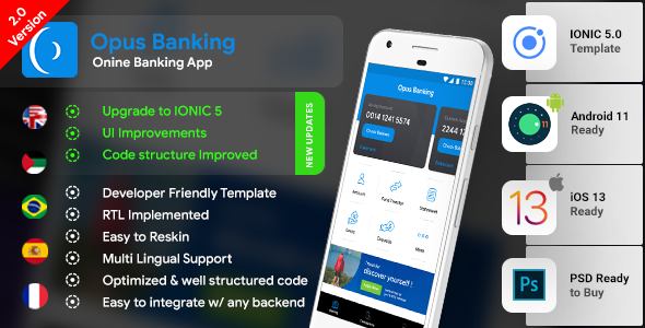 Online Banking Android App + Online Banking iOS App Template| Bank App| Opus Banking|IONIC 5