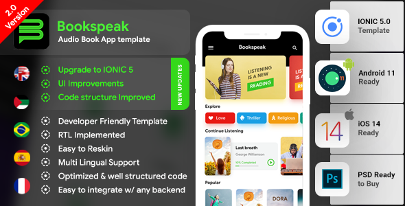 Audio Book Android App + Audio Book iOS App Template| Online Book App | Bookspeak | IONIC 5