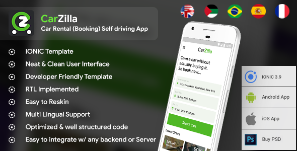 Rental Booking Self driving Car Android App + iOS App Template | IONIC 3 | CarZilla