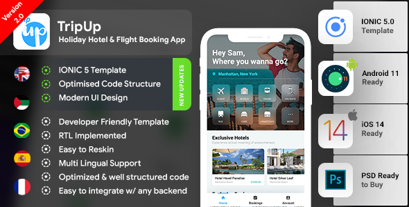 Flight Booking Android App + Flights iOS App Template| Hotel Booking App| IONIC 5| TripUp