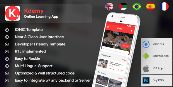 Online Learning App Template| Online exam app| Online class App| Android + iOS| IONIC 3| Kdemy