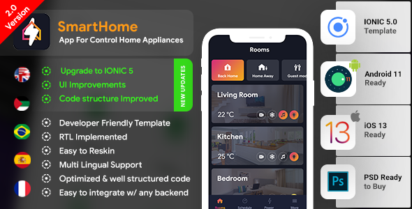 Smart Home Android App + Smart Home iOS App Template | HTML + Css IONIC 5