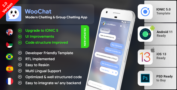 Czat i czat grupowy Szablon aplikacji na Androida + Szablon aplikacji na iOS | HTML + Css IONIC 3 | WooChat