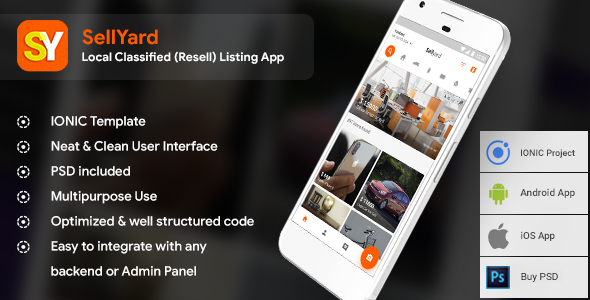 Classifieds Re-seller Android App + Buying Selling iOS App Template | HTML + Css IONIC 3 | Sellyard