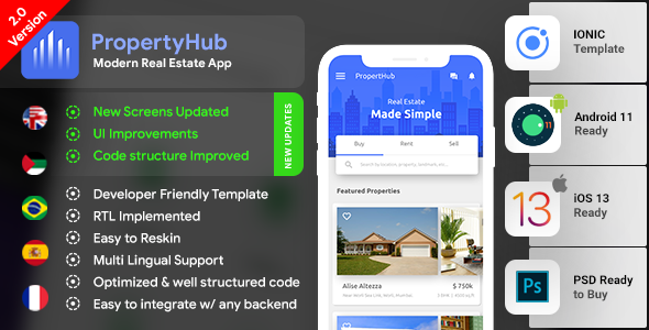 Real Estate Android App Template + Real Estate iOS App Template| PropertyHub(HTML+CSS files IONIC 3)