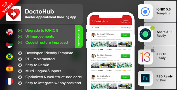 Rezerwacja wizyt lekarza Szablon Android + iOS (HTML + CSS w IONIC Framework) | DoctoHub