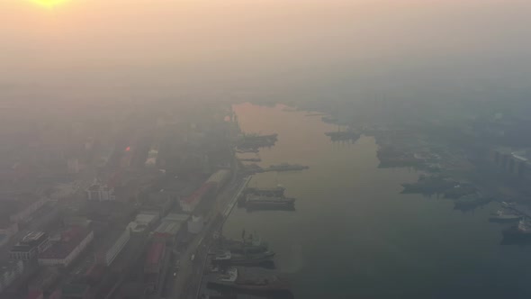 Drone View of the City Bridge and the Golden Horn Bay